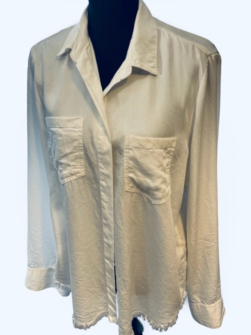 Velvet Heart Riley Frayed White Tencel Shirt Size L NWOT Button Down